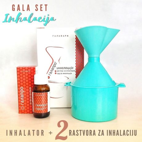 GALA SET Inhalacija-plastični anatomski inhalator u kompletu sa dva rastvora za inhalaciju sa propolisom i etarskim uljima