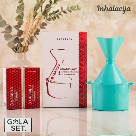 GALA SET Inhalacija-plastični anatomski inhalator u kompletu sa dva rastvora za inhalaciju sa propolisom i etarskim uljima