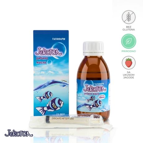 Jekogal® riblje ulje jetre bakalara sa ukusom jagode u staklenoj flašici bez glutena